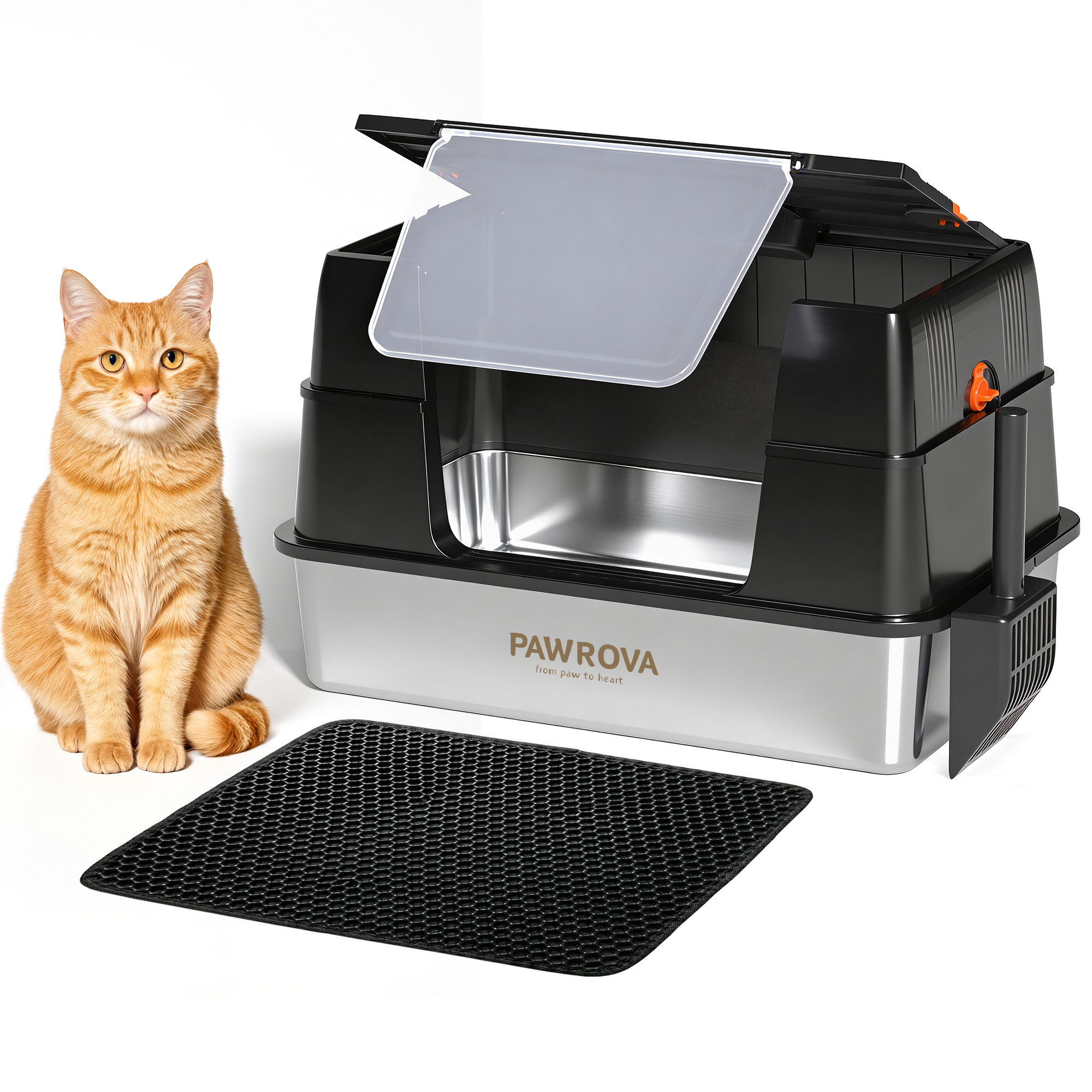 PAWROVA stainless-steel cat litter box with high enclosure
